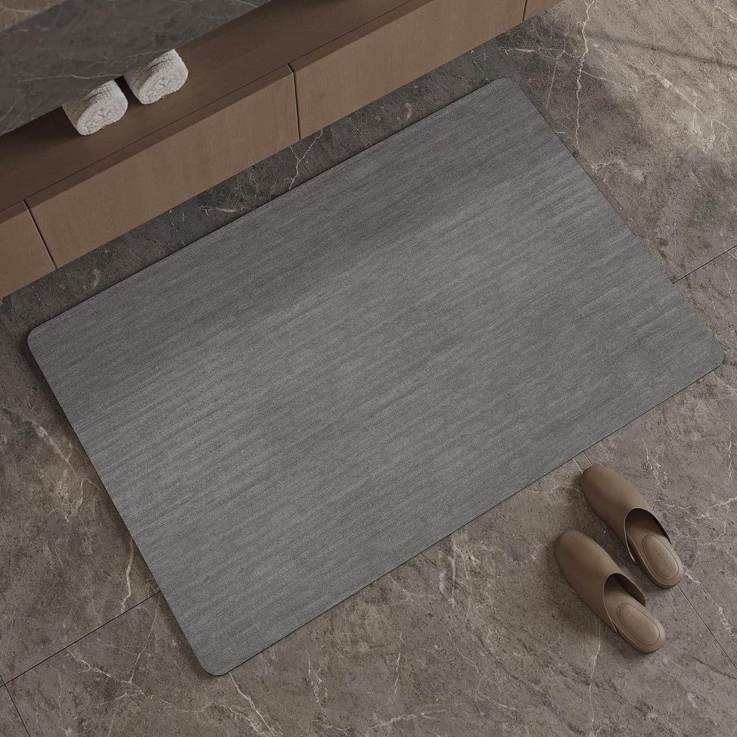 Mecko Bath Mat Rug, Rubber Non-Slip Quick Dry Absorbent Thin Bathroom Rugs Fit Under Door Bathroom Floor Mats-Shower Rug for in Front of Bathtub, Sink, Shower Room(Light Grey,16"x24")
