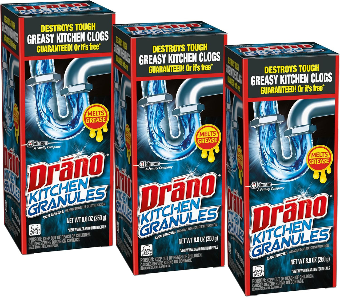 Drano Kitchen Granules Drain Clog Remover and Cleaner, Unclogs Blockage from Grease or Cooking Oil, Commercial Line, 17.6 Oz