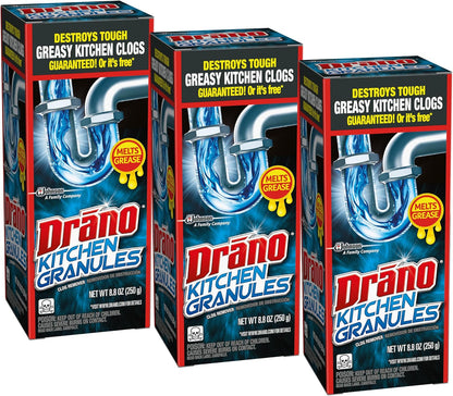 Drano Kitchen Granules Drain Clog Remover and Cleaner, Unclogs Blockage from Grease or Cooking Oil, Commercial Line, 17.6 Oz