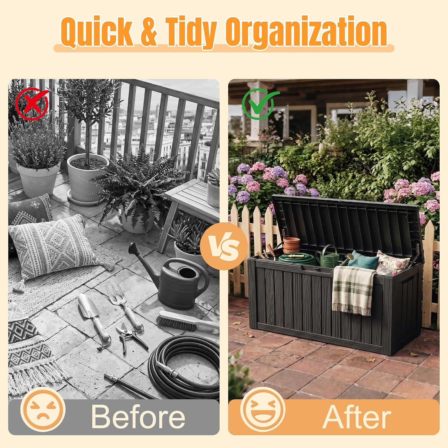 Outdoor Storage Box,38 Gallon Resin Deck Box,Waterproof & UV Resistant Lockable Package Delivery Bin,Toy Cabinet for Indoor & Outdoor