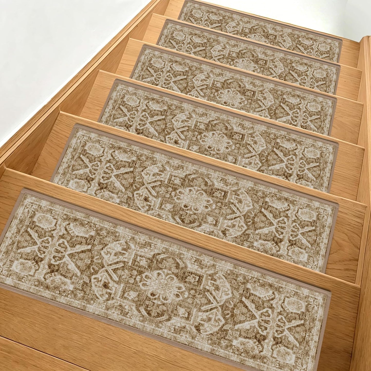 Non Slip Stair Treads for Wooden Steps, 15 Pack 8"x30" Washable Carpet | 8x30 in soft chenille polyester stair treads with reusable TPE backing for indoor wood stairs, dogs, kids, and seniors