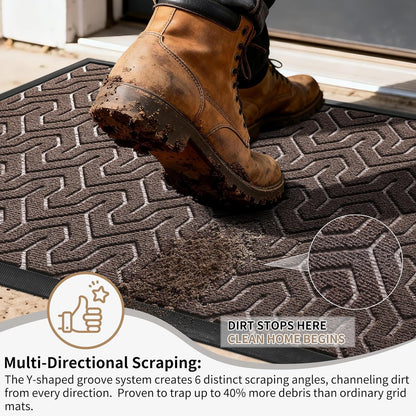 Yimobra Front Door Mat Outside Entrance 29.5x17, Waterproof Heavy Duty Outdoor Mats for Front Door, Non Slip Rubber Entry Mat for Garage Patio Indoor, Grey