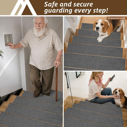 COSY HOMEER Stair Treads Non-Slip Carpet Stair Treads for Wooden Steps, Indoor Stair-Runner Rugs for Kids Elders & Pets 28"x9" (4Pc, Dark Gray)
