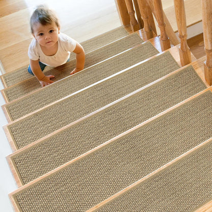 SMILOOL Stair Treads Non Slip for Wooden Steps Indoor 4 Pack 8" X 30" Carpet Stairs Runner for Wood Stairs, Stair Tread Rugs with Reusable Adhesive for Dogs Kids and Elders, Machine Washable, Brown