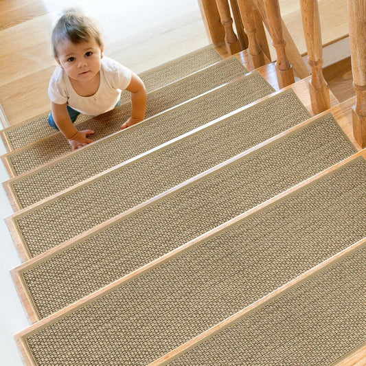 SMILOOL Stair Treads Non Slip for Wooden Steps Indoor 4 Pack 8" X 30" Carpet Stairs Runner for Wood Stairs, Stair Tread Rugs with Reusable Adhesive for Dogs Kids and Elders, Machine Washable, Brown
