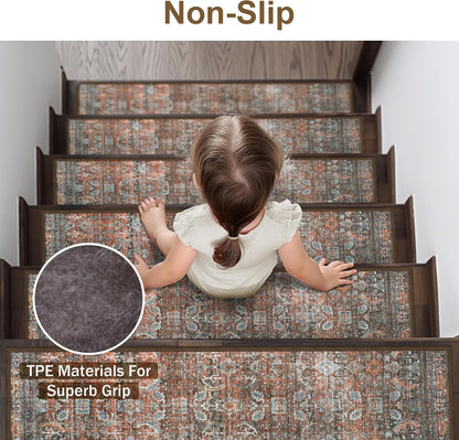 sarben Non Slip Stair Treads for Wooden Steps 15PCS - 8"x30" Indoor Safety Carpet, Edging Mats with TPE Adhesive Backing, Pet and Elderly Friendly Stair Rugs (Taupe) - Colors B