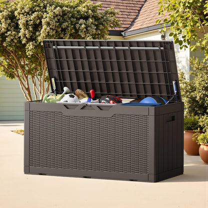 Greesum 31 Gallon Resin Deck Box All Weather Outdoor Storage Boxes for Patio Furniture Set,Outdoor Toys,Garden Tools,Black