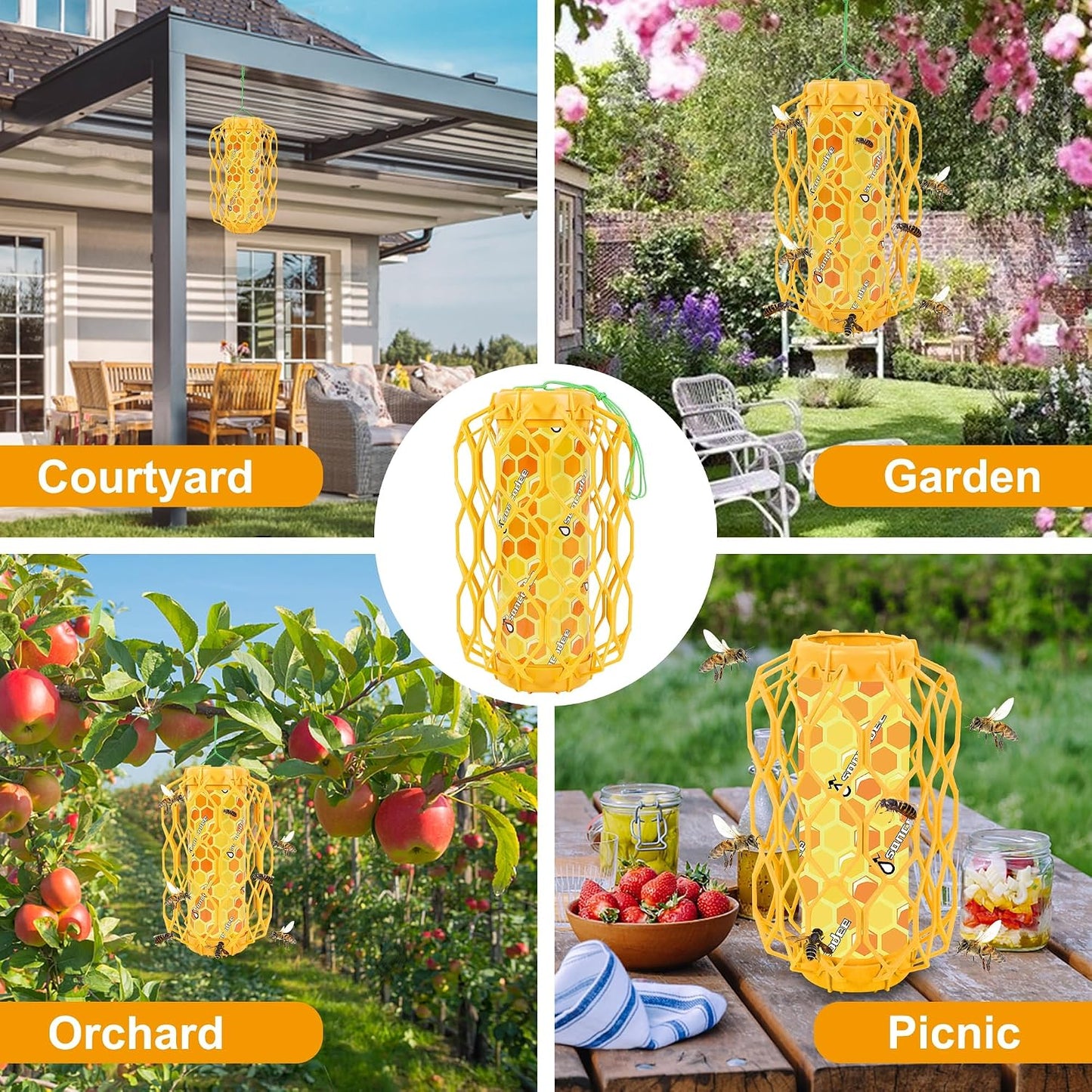 4 Pack Wasp Trap Outdoor Hanging, Carpenter Bee Catchers for Outside(Green) | Reusable Traps with 8 Sticky Refill Sheets, Bee Killer for Hornet Mud Dauber Yellow Jacket, Bug Catcher