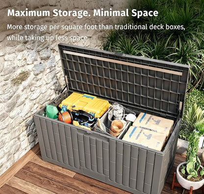 LAUSAINT HOME 320 Gallon Resin Deck Box, Package Delivery Box with Lockable Lid, Waterproof Outdoor Storage Box For Garden Tools, Patio Cushions(320 Gallon,Black)