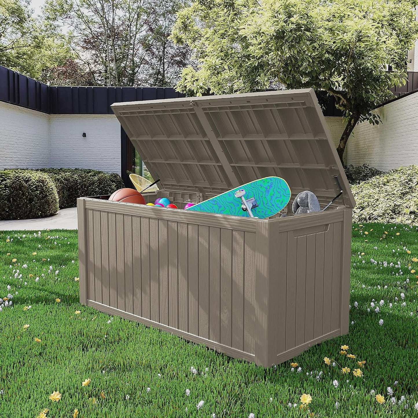 Outdoor Storage Box 325GAL Waterproof Resin Deck Box,Pool Accessories Supplies，UV-Resistant Lockable Package Delivery Bin for Garden Tools,Large Patio Outside Cushions,Chest,Furniture,Black