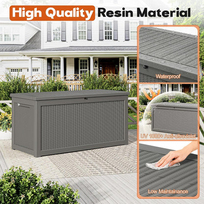 Outdoor Storage Box, Resin Deck Boxes Indoor and outdoor, Waterproof Storage Box Lockable Lid (Black, 85 Gallon)