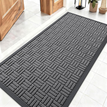 OLANLY Front Door Mat Outside Entrance 29.5x17, Absorbent, Heavy Duty Sturdy Natural Rubber Doormat Indoor Outdoor, Stain and Fade Resistant, Non-Slip Backing Low Profile Floor Mat for Entryway, Grey