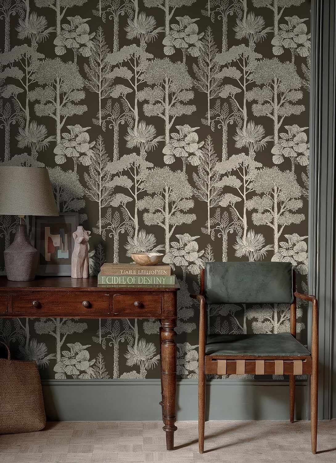 Safiyya Peel and Stick Wallpaper Beige Forest Contact Paper 17.3" x 118" Vintage Tree Wall Paper Renter Friendly Self Adhesive Removable Wallpaper for Bathroom Vinyl Off-White