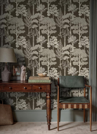 Safiyya Peel and Stick Wallpaper Beige Forest Contact Paper 17.3" x 118" Vintage Tree Wall Paper Renter Friendly Self Adhesive Removable Wallpaper for Bathroom Vinyl Off-White