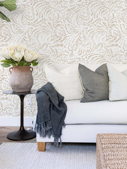 Ismoon Peel and Stick Wallpaper Boho Beige Contact Paper Neutral Floral Wall Paper Textured Self Adhesive Removable Wallpaper for Bedroom Kitchen Renter Friendly Vinyl 17.3" x 78.7"