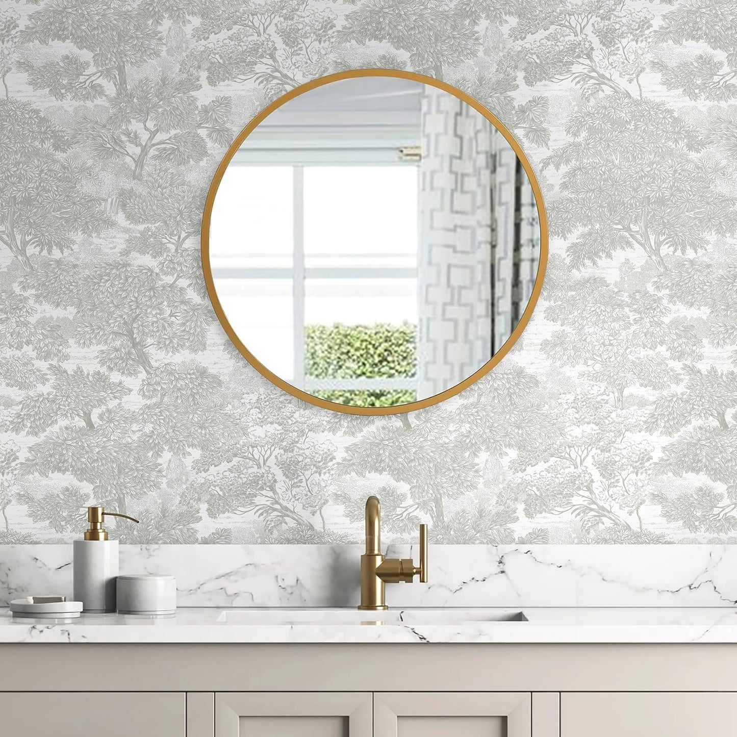 Safiyya Peel and Stick Wallpaper Beige Forest Contact Paper 17.3" x 118" Vintage Tree Wall Paper Renter Friendly Self Adhesive Removable Wallpaper for Bathroom Vinyl Off-White