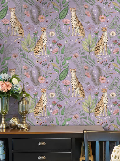 Floralplus Peel and Stick Wallpaper Leopard Jungle Removable Wallpaper for Bathroom Renter Friendly Wallpapers Self Adhesive Animal Floral Contact Paper for Accent Wall 17.5 x 118 in