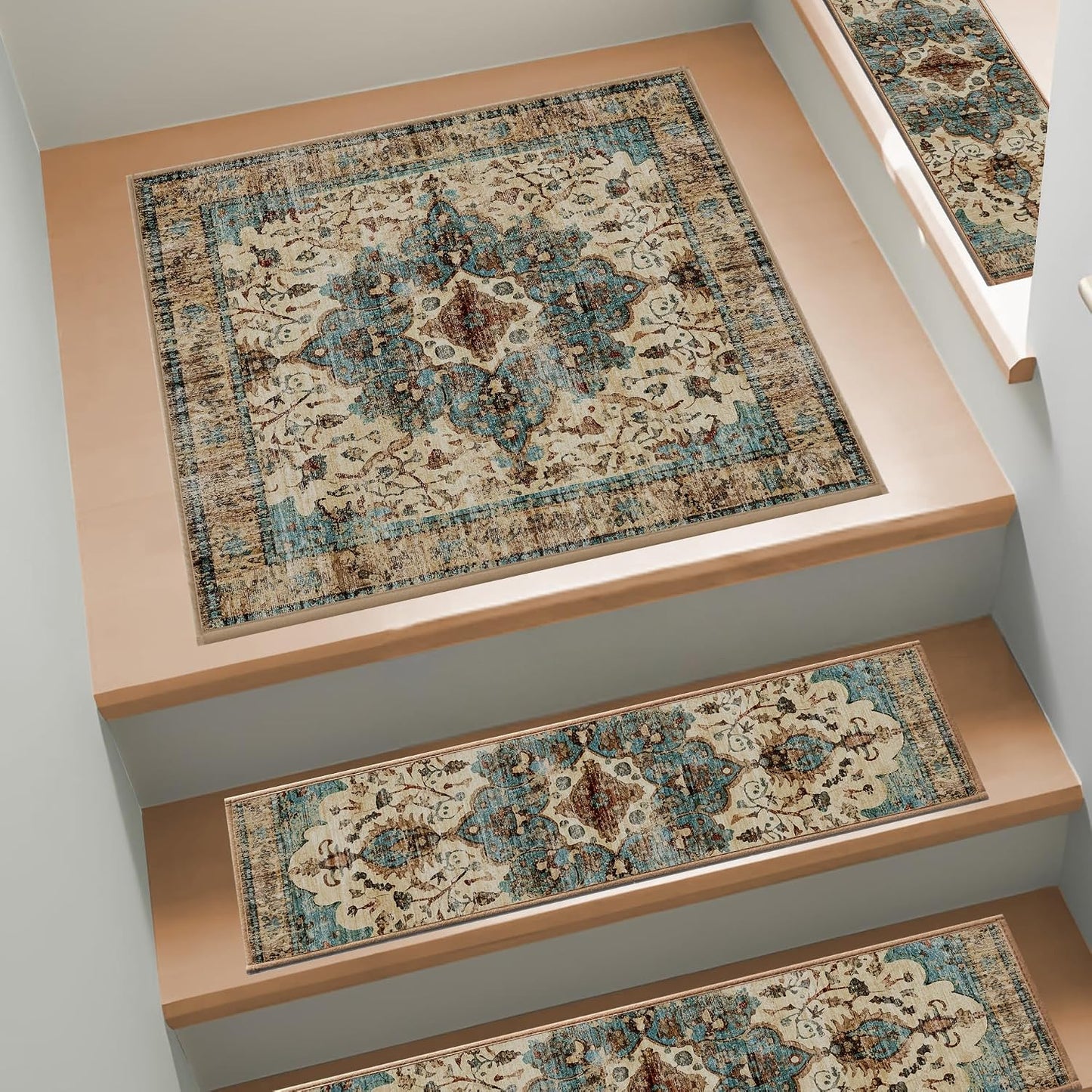 Non Slip Stair Treads for Wooden Steps, 15 Pack 8"x30" Washable Carpet | 8x30 in soft chenille polyester stair treads with reusable TPE backing for indoor wood stairs, dogs, kids, and seniors