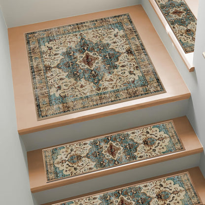 Non Slip Stair Treads for Wooden Steps, 15 Pack 8"x30" Washable Carpet | 8x30 in soft chenille polyester stair treads with reusable TPE backing for indoor wood stairs, dogs, kids, and seniors
