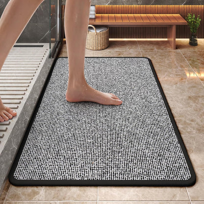 Non Slip Bath Mat with Rubber Backing, Absorbent Quick Dry Bath Rugs Washable, Thin Bathroom Rugs Fit Under Door for Bathroom Floor, Shower and Sink, 16"×24", Grey