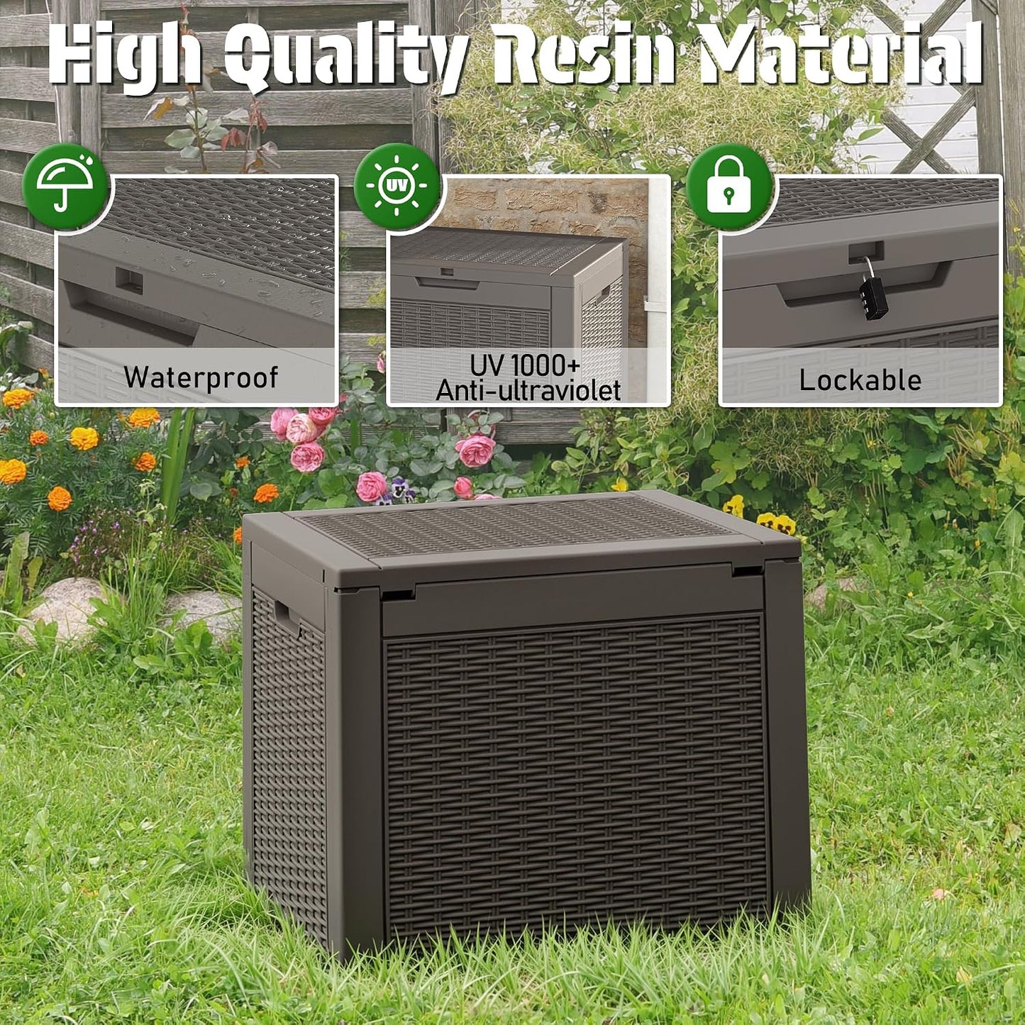 Outdoor Storage Deck Boxes Waterproof, Waterproof and UV Resistant Outdoor Storage Box Lockable Lid for Delivery Box, Indoor, Garden Tools, Pool Supplies, Patio (Black, 31 Gallon)