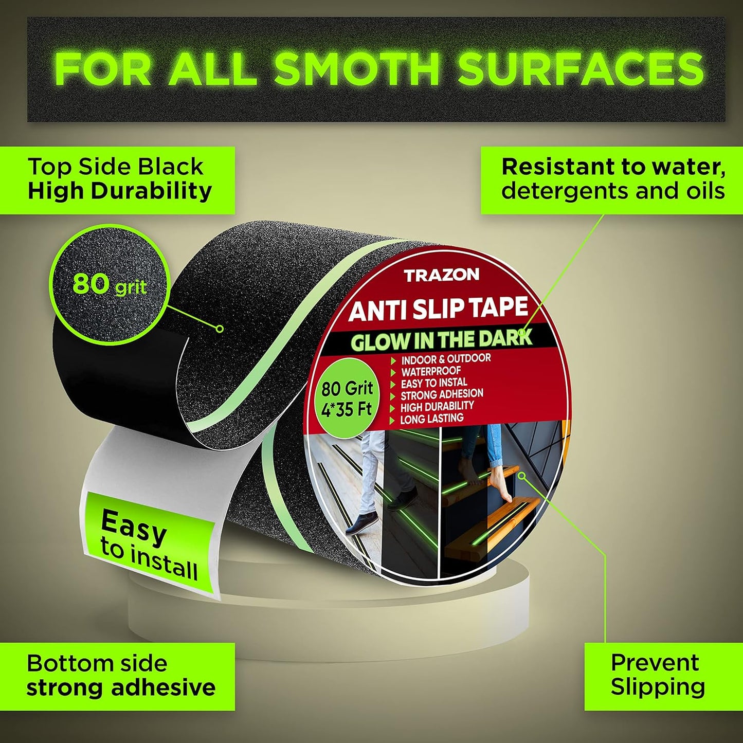 Grip Tape - Heavy Duty Anti Slip Tape for Stairs Outdoor/Indoor Waterproof 4Inch x 35Ft Safety Non Skid Roll for Stair Steps Ramp Traction Tread Staircases Grips Adhesive Non Slip Strips Walk Black