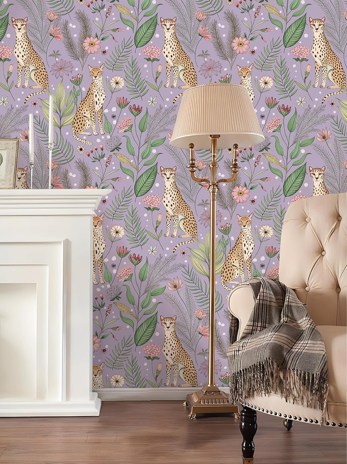Floralplus Peel and Stick Wallpaper Leopard Jungle Removable Wallpaper for Bathroom Renter Friendly Wallpapers Self Adhesive Animal Floral Contact Paper for Accent Wall 17.5 x 118 in
