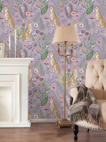 Floralplus Peel and Stick Wallpaper Leopard Jungle Removable Wallpaper for Bathroom Renter Friendly Wallpapers Self Adhesive Animal Floral Contact Paper for Accent Wall 17.5 x 118 in