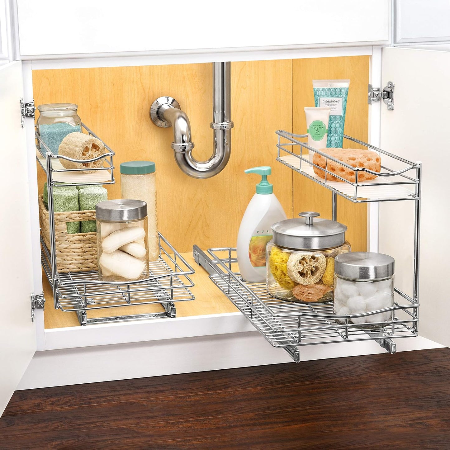 LYNK PROFESSIONAL® Pull Out Under Sink Kitchen Cabinet Organizer - 11.5 in. x 18 inch deep Drawer - Sliding Shelf Organizer for Cabinets and Undersink Storage Shelves - Lifetime Ltd. Warranty – Chrome
