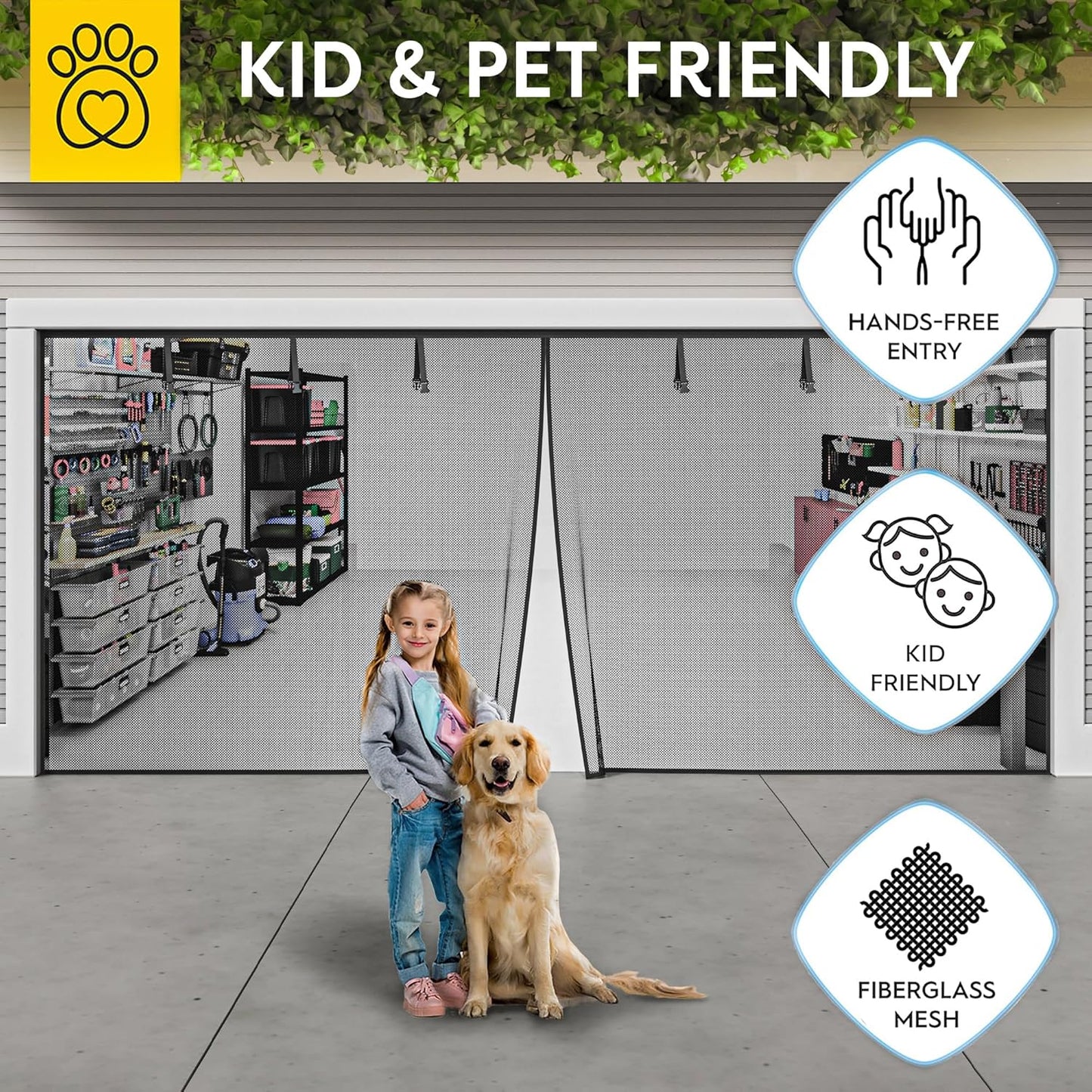 AUGO Magnetic Screen Door - Self Sealing, Heavy Duty, Hands Free Mesh Partition Keeps Bugs Out - Pet and Kid Friendly - Patent Pending Keep Open Feature - 38 Inch x 83 Inch