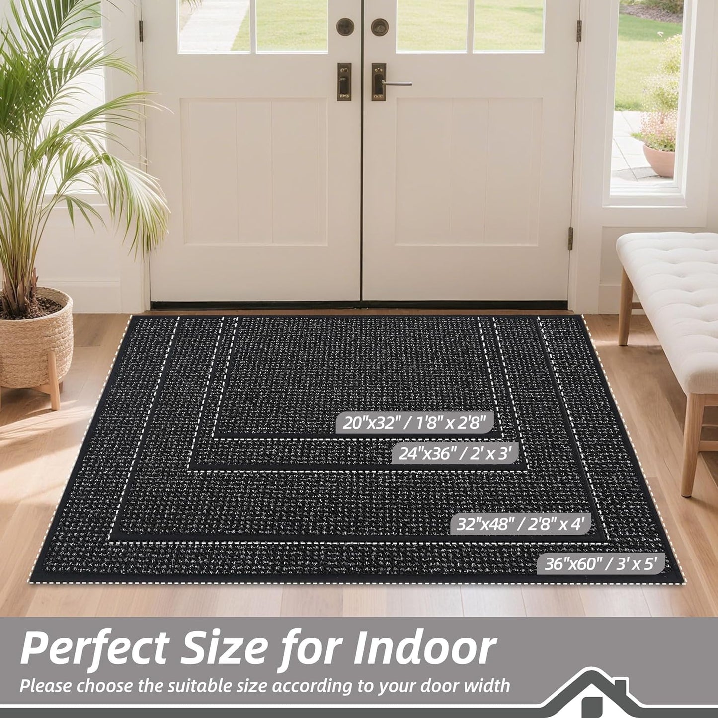 BEQHAUSE Dirt Trapper Door Mat 20" x 32", Non-Slip Washable Doormats Entrance Mat, Dirt Resistant and Absorbent Welcome Mat, Low Profile Floor Mats for Front Back Door and Entryway, Beige