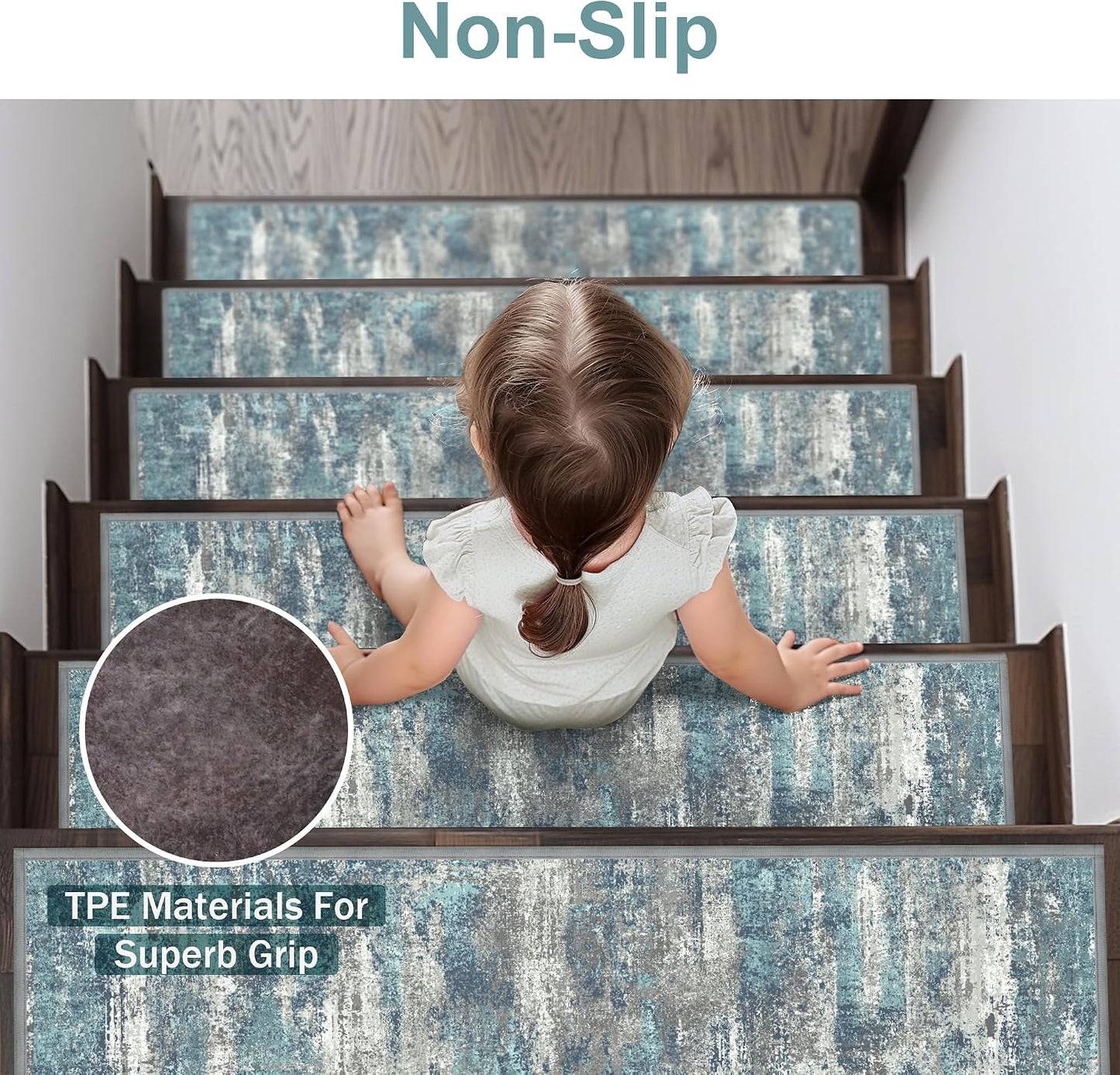 sarben Non Slip Stair Treads for Wooden Steps 15PCS - 8"x30" Indoor Safety Carpet, Edging Mats with TPE Adhesive Backing, Pet and Elderly Friendly Stair Rugs (Taupe) - Colors B