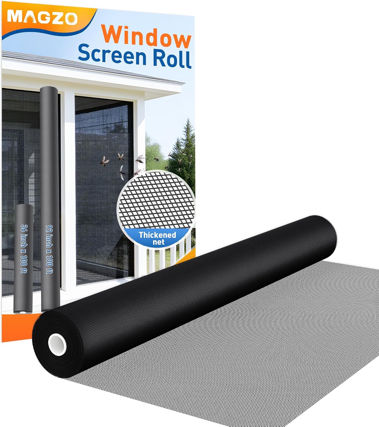 MAGZO Window Screen Replacement Mesh 48"W x 99"L - Pet Resistant Premium & Durable Polyester Screen Door Mesh, Allows Fresh Air In, DIY Repair Kit Includes Tool for Sliding Doors,Windows,Patio, Gray