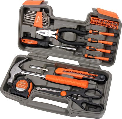 Apollo Tools Original 39 Piece General Household Tool Set in Toolbox Storage Case with Essential Hand Tools for Everyday Home Repairs, DIY and Crafts Red/Black - DT9706
