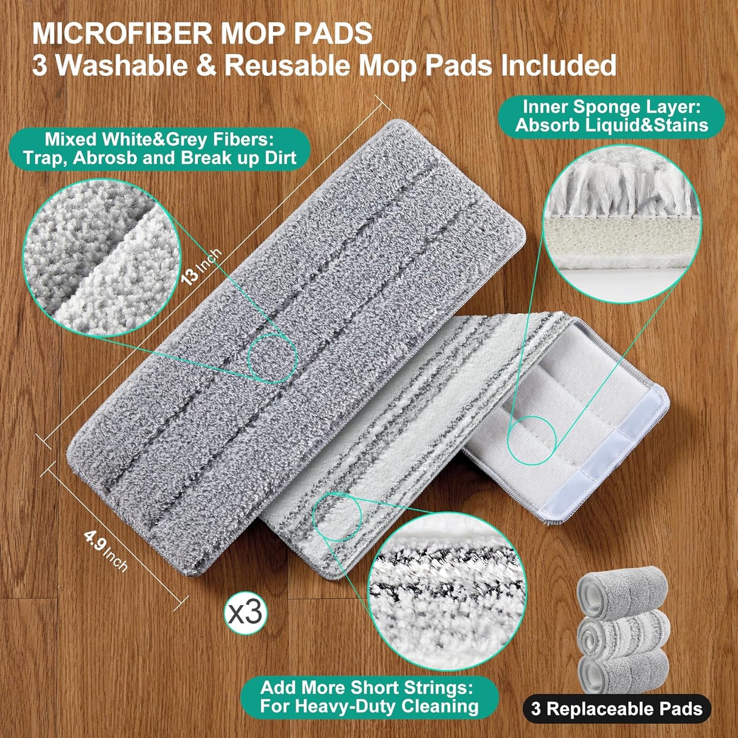 JOYMOOP Mop and Bucket Set, Flat Mops for Floor & Wall Cleaning, Commercial & Household Use, Hardwood Floor Mop with Long Handle & 4 Microfiber Pads
