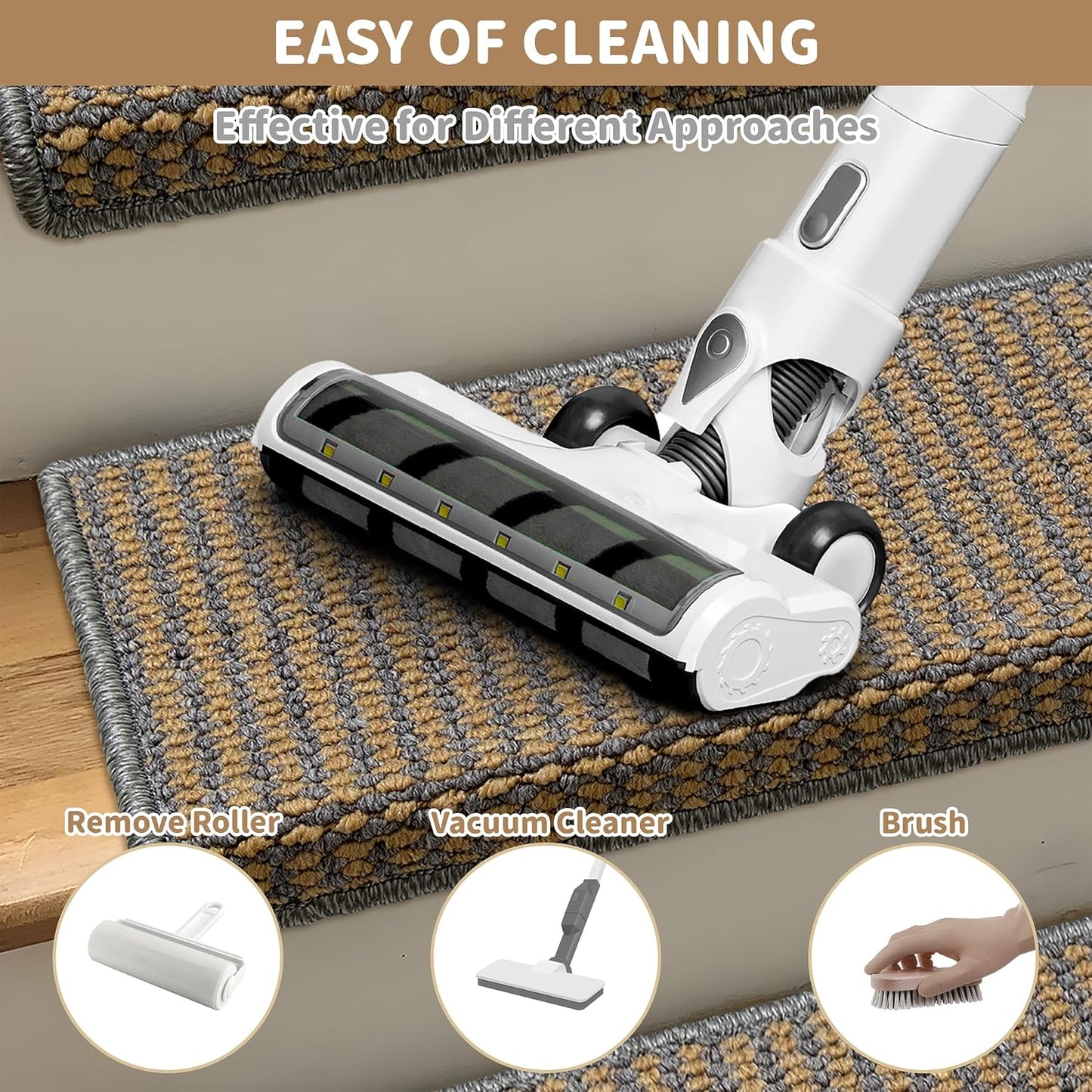 Brakki Bullnose Carpet Stair Treads, Non Slip Stair Treads for Wooden Steps Indoor, Stair Runner, Soft Stair Rugs, Edging Stair Protectors, Washable, 29.5"x9.5"x1.5" 14pcs, Beige