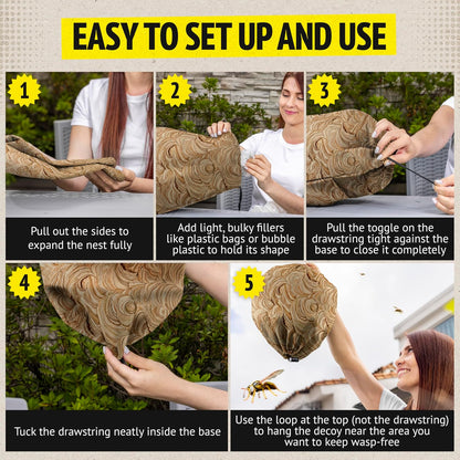 Super Ninja Fake Wasp Nest - 2 Pack, Wasp Nest Decoy for Outdoor Hanging, Yellow Jackets & Bee Repellent Outdoor, Waterproof & Tear-Resistant Deterrent for Patio & Garden