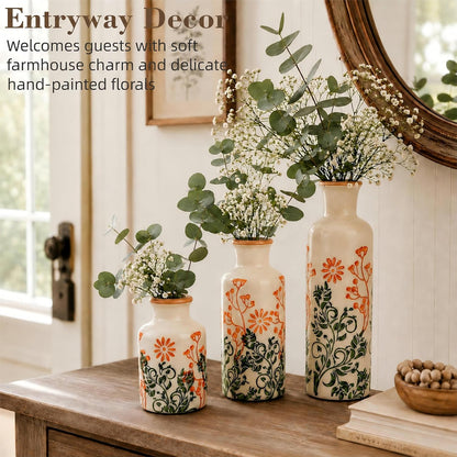 TBWIND Ceramic Vases Set of 3, Neutral Pottery Rustic Farmhouse Flower Vase | Small Decorative Flower Vases Modern Home Decor for Table Mantel Entryway Bookshelf Living Room Kitchen Bedroom