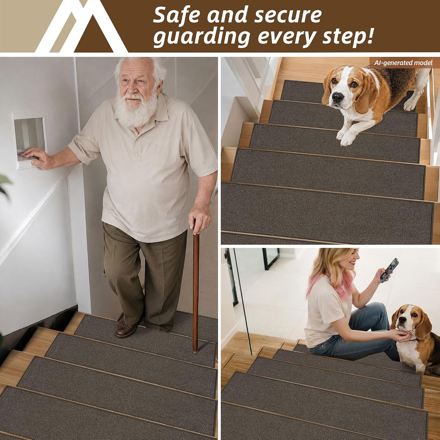 COSY HOMEER Stair Treads Non-Slip Carpet Stair Treads for Wooden Steps, Indoor Stair-Runner Rugs for Kids Elders & Pets 28"x9" (4Pc, Dark Gray)