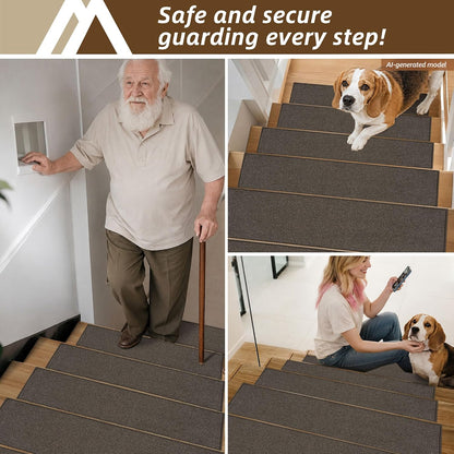 COSY HOMEER Stair Treads Non-Slip Carpet Stair Treads for Wooden Steps, Indoor Stair-Runner Rugs for Kids Elders & Pets 28"x9" (4Pc, Dark Gray)