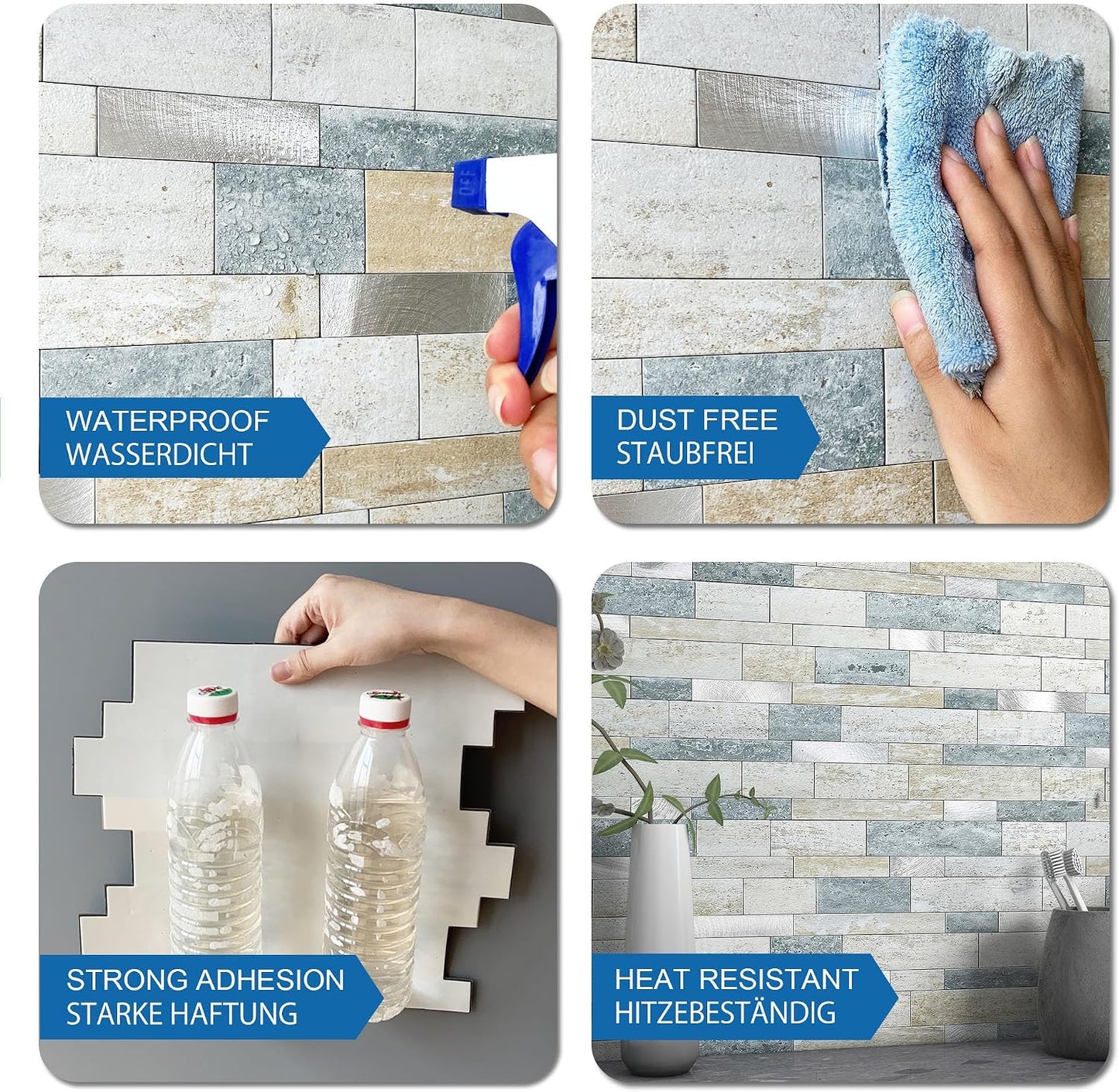MOFIT Backsplash Tile for Kitchen Peel and Stick Stone Matte Finish,Bathroom Tiles Stickers 3D Wall Panel Linear Mosaic Marble Backsplash Waterproof(10sheets,Blue Green Gray)