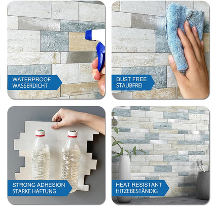 MOFIT Backsplash Tile for Kitchen Peel and Stick Stone Matte Finish,Bathroom Tiles Stickers 3D Wall Panel Linear Mosaic Marble Backsplash Waterproof(10sheets,Blue Green Gray)