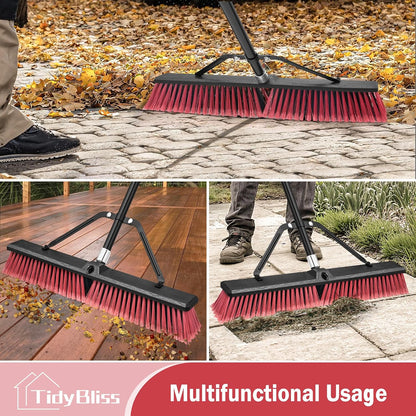 TidyBliss 3 Pack 18” Push Broom Outdoor Heavy Duty, Large Commercial Stiff Bristle Brush with 63 inches Long Handle for Garage Shop Garden Yard Patio Deck Street Warehouse Lawn Driveway (Green)