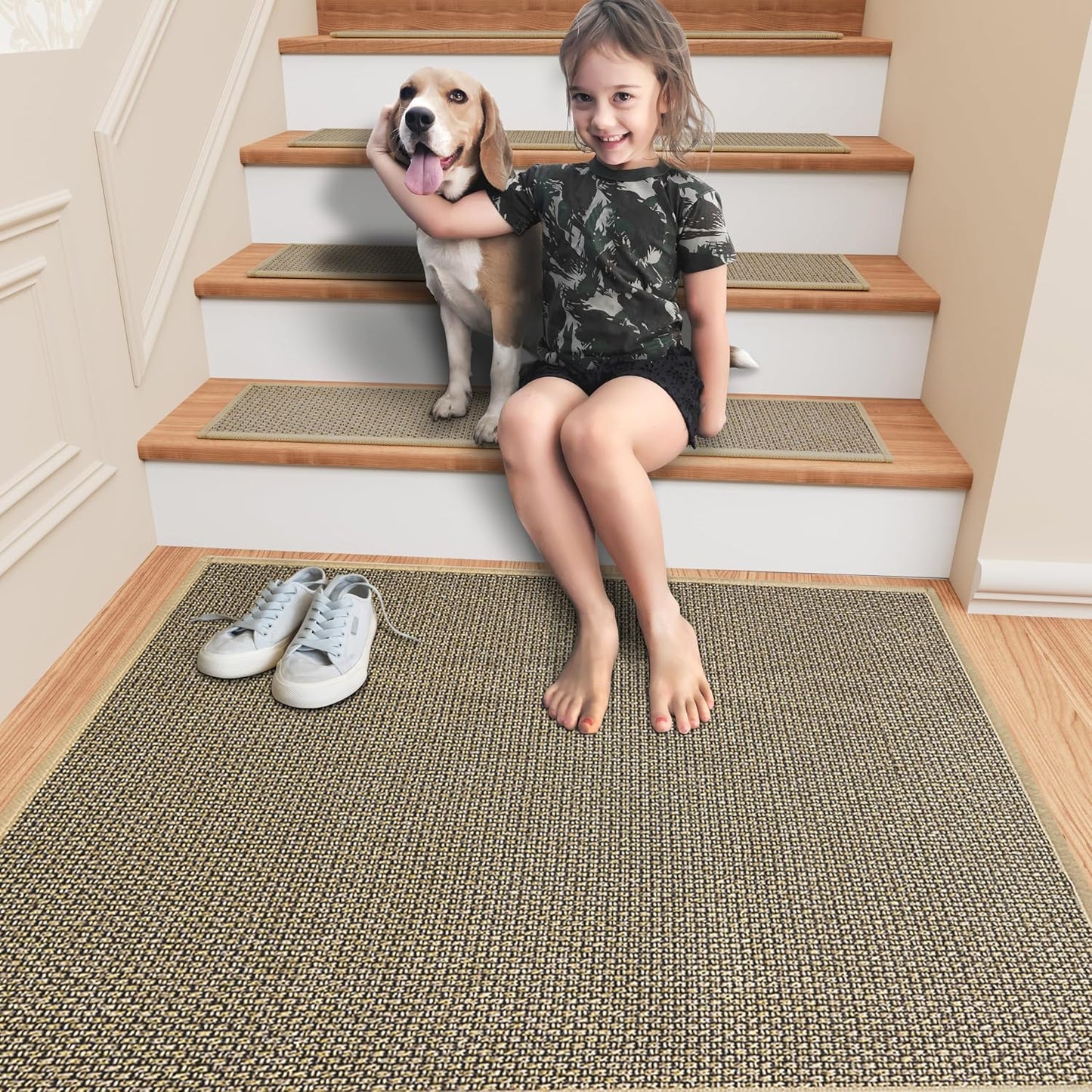 Stair Treads Carpet 4 pcs for Wooden Steps with Non Slip Rubber Backing, 100% Polyester Soft Stairs Resistant Indoor Skid Runner Safety Rugs for Kids Elders and Pets 30" * 8" (Dark Gray)
