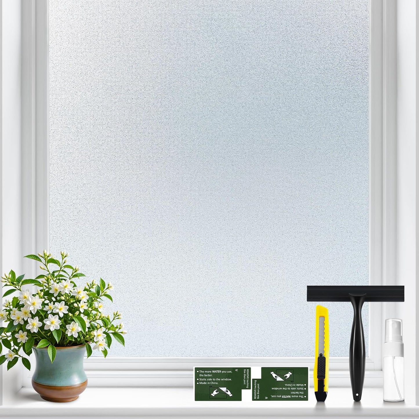 GTJ Frosted Window Privacy Film, Static Cling No Glue Removable Reusable, UV Blocking Glare & Heat Reduction, for Bathroom Glass Door Home Office, 17.5" x 78.7"in