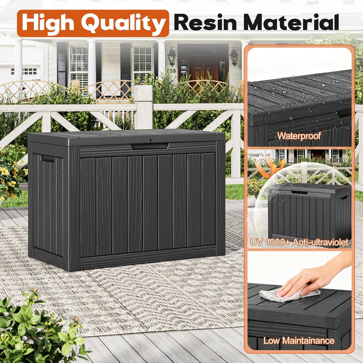 Outdoor Storage Deck Boxes Waterproof, Waterproof and UV Resistant Outdoor Storage Box Lockable Lid for Delivery Box, Indoor, Garden Tools, Pool Supplies, Patio (Black, 31 Gallon)