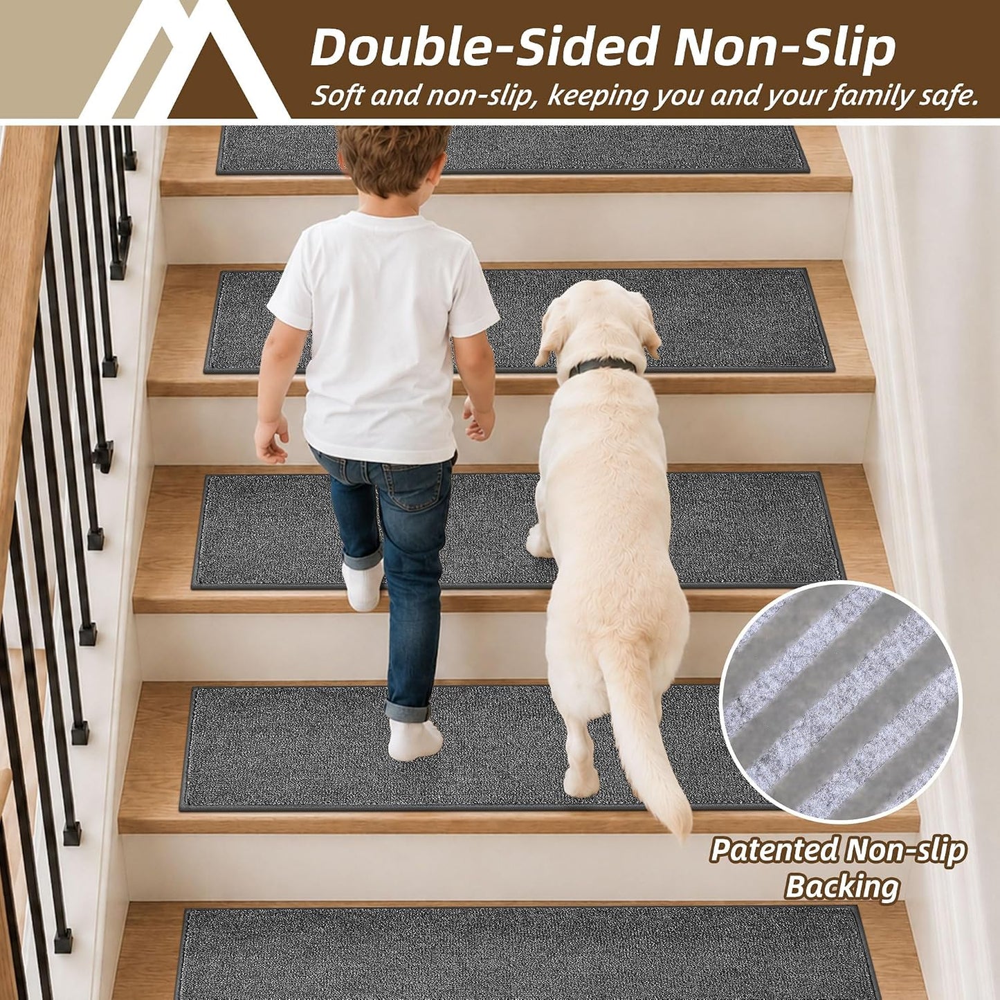 COSY HOMEER Stair Treads Non-Slip Carpet Stair Treads for Wooden Steps, Indoor Stair-Runner Rugs for Kids Elders & Pets 28"x9" (4Pc, Dark Gray)