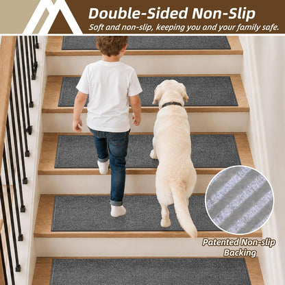 COSY HOMEER Stair Treads Non-Slip Carpet Stair Treads for Wooden Steps, Indoor Stair-Runner Rugs for Kids Elders & Pets 28"x9" (4Pc, Dark Gray)