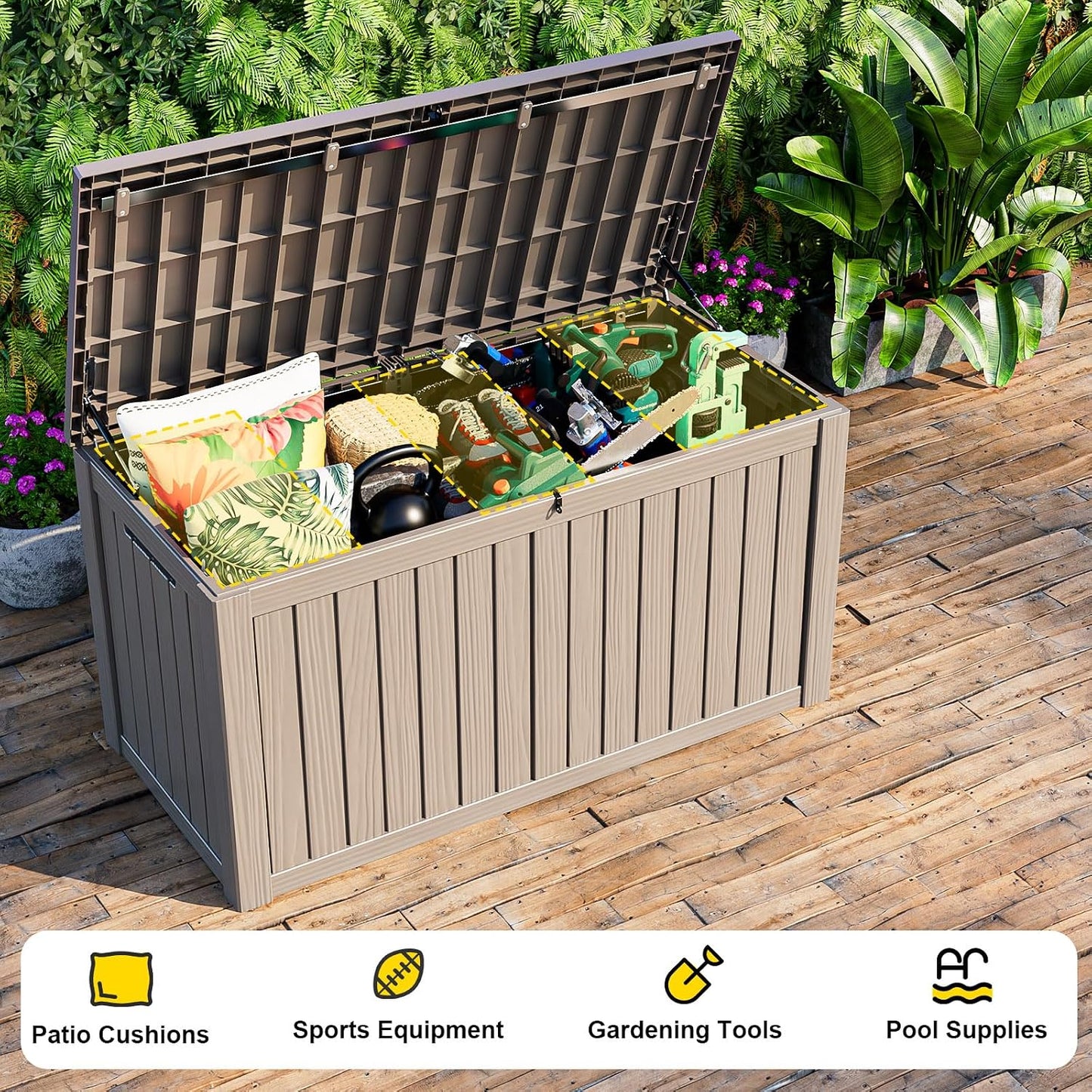 Package Delivery Box, Lockable Resin Outdoor Package, Waterproof Deck Box for Porches, Patios, Indoor & Outdoor Use (70 Gallon, Grey)