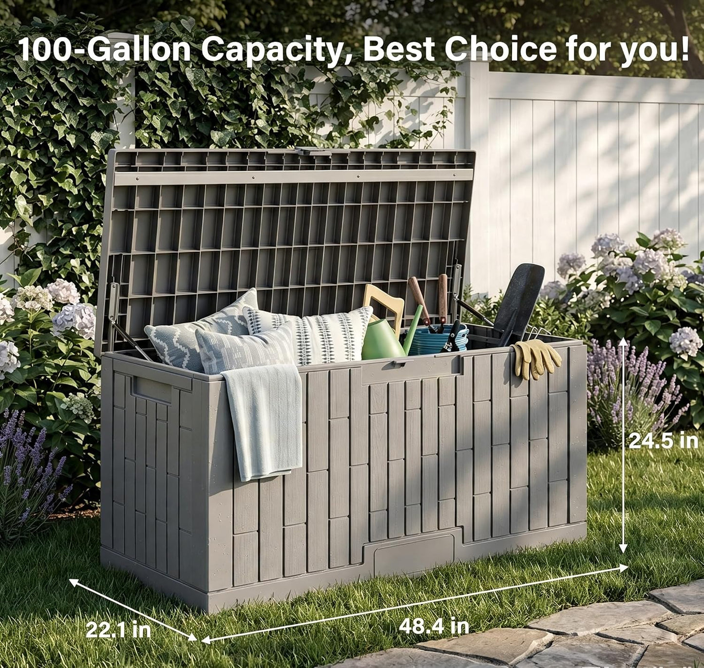 LAUSAINT HOME 320 Gallon Resin Deck Box, Package Delivery Box with Lockable Lid, Waterproof Outdoor Storage Box For Garden Tools, Patio Cushions(320 Gallon,Black)